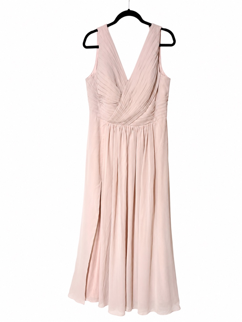 V-Neck Blush Maxi Dress with Pleated Bodice